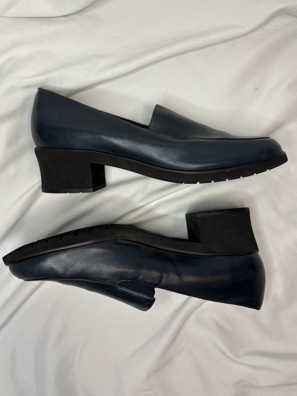 Woman’s Navy Blue Leather Slip-On Loafers with Heels - Picture 5 of 6